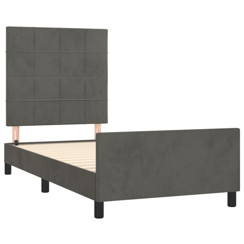 Cadre de lit sans matelas gris foncé 100x200 cm velours - 4