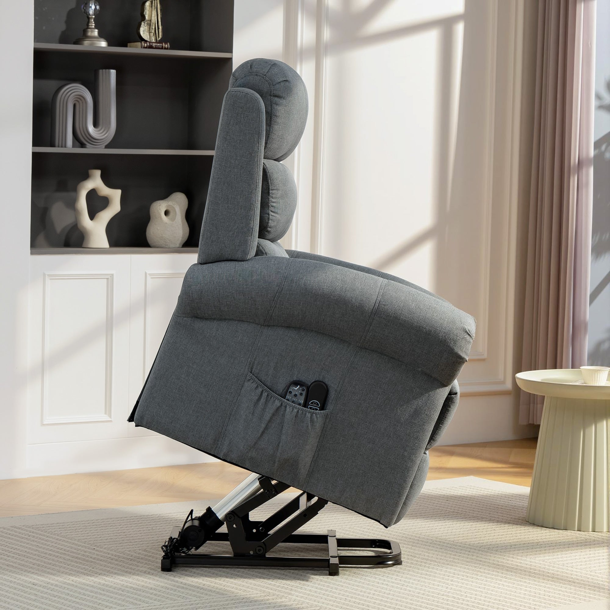 Fauteuil releveur électrique - HOMCOM - massage et chauffage, dossier inclinable, ports USB - tissu en lin - 87x87,5x108cm - gris - 6