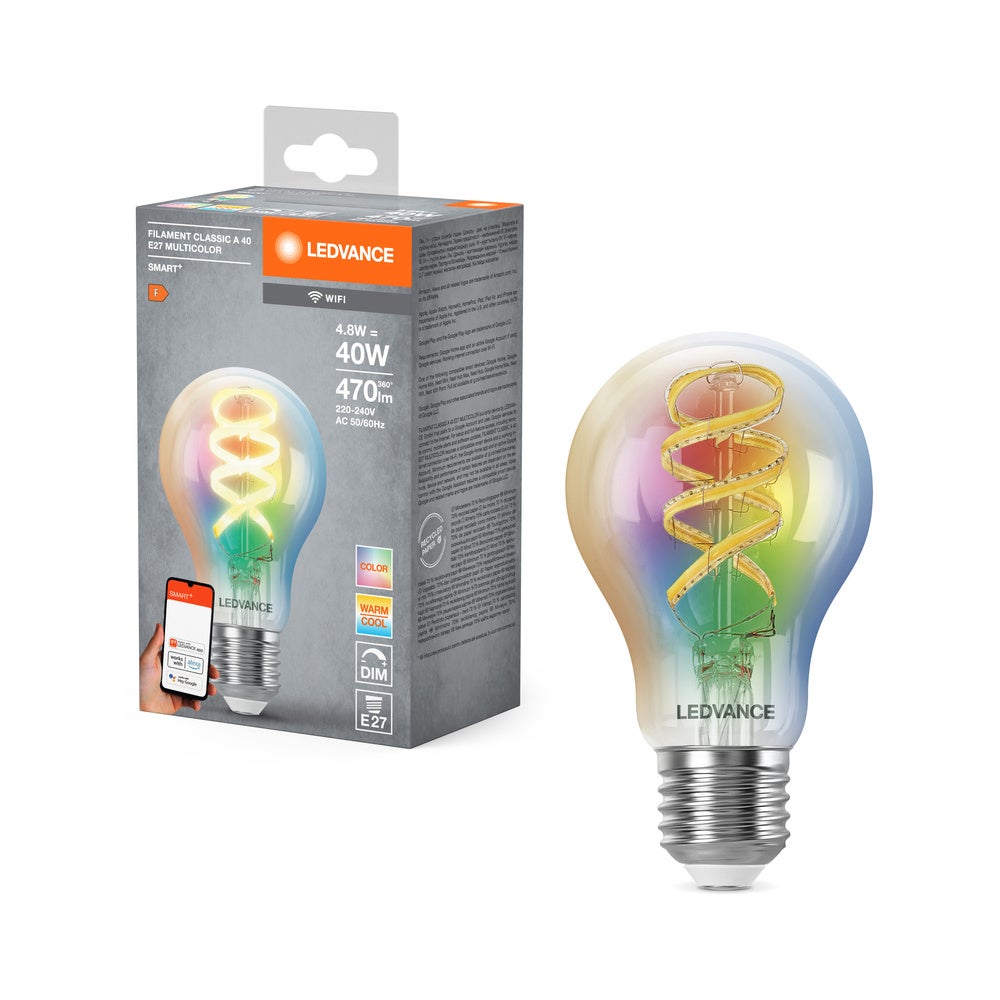 LEDVANCE Ampoule LED SMART+ WIFI, transparente, 4,8W, 470lm, forme classique culot E27, multi couleurs et lumière blanche, dimmable, application ou - 4