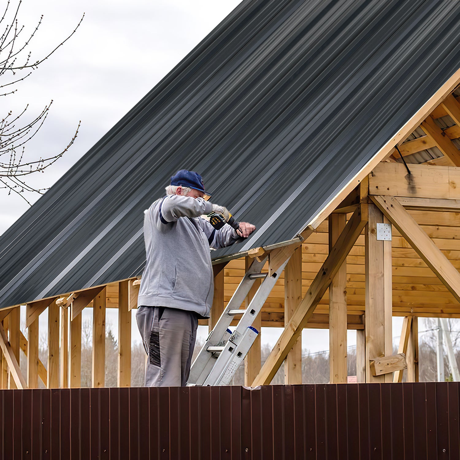 Tôle de toiture / Plaque de toiture l.1,28 m x L.0,46 m, épaisseur : 0,25 mm | Vert | Acier | Surface couverte : 21㎡ (36 pièces) - 4