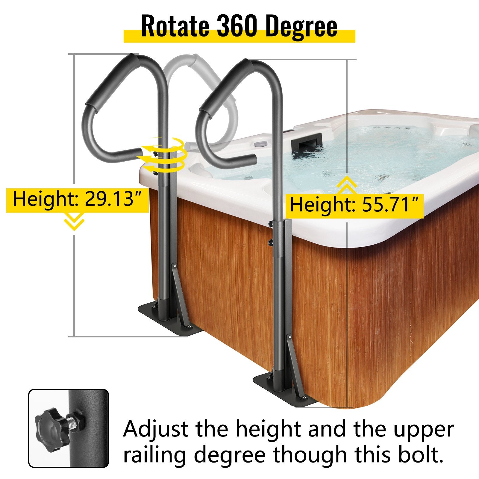Main Courante Piscine Acier Inoxydable 304 - Support 120kg - Pour Spa, Salle De Bain - Anti-Dérapant