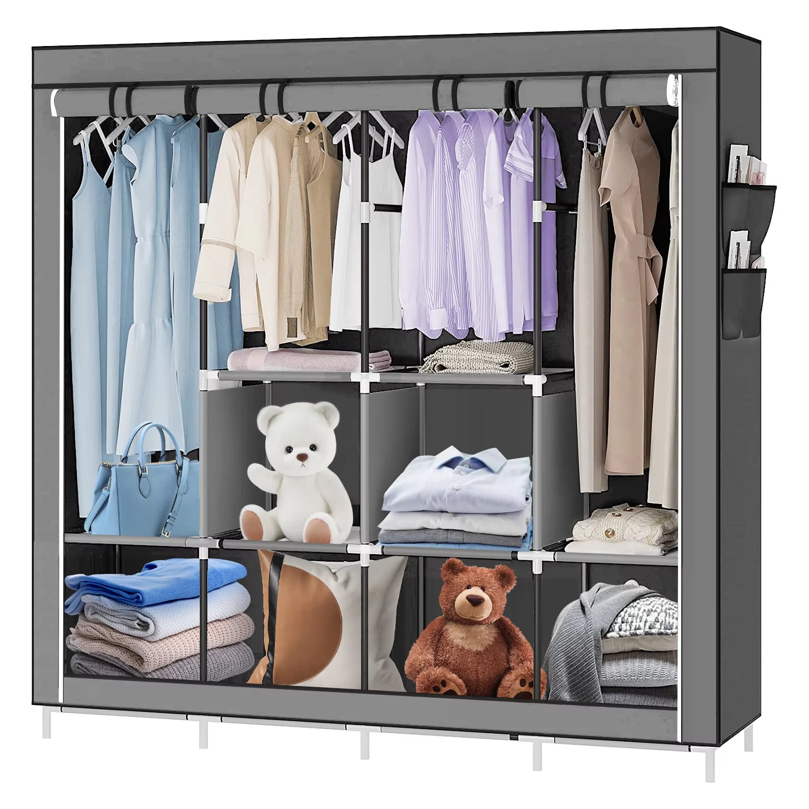 KAKET Portant à vêtements portable / Penderie pliable — En tissu non tissé — Comporte 6 étagères — Idéal pour les chambres