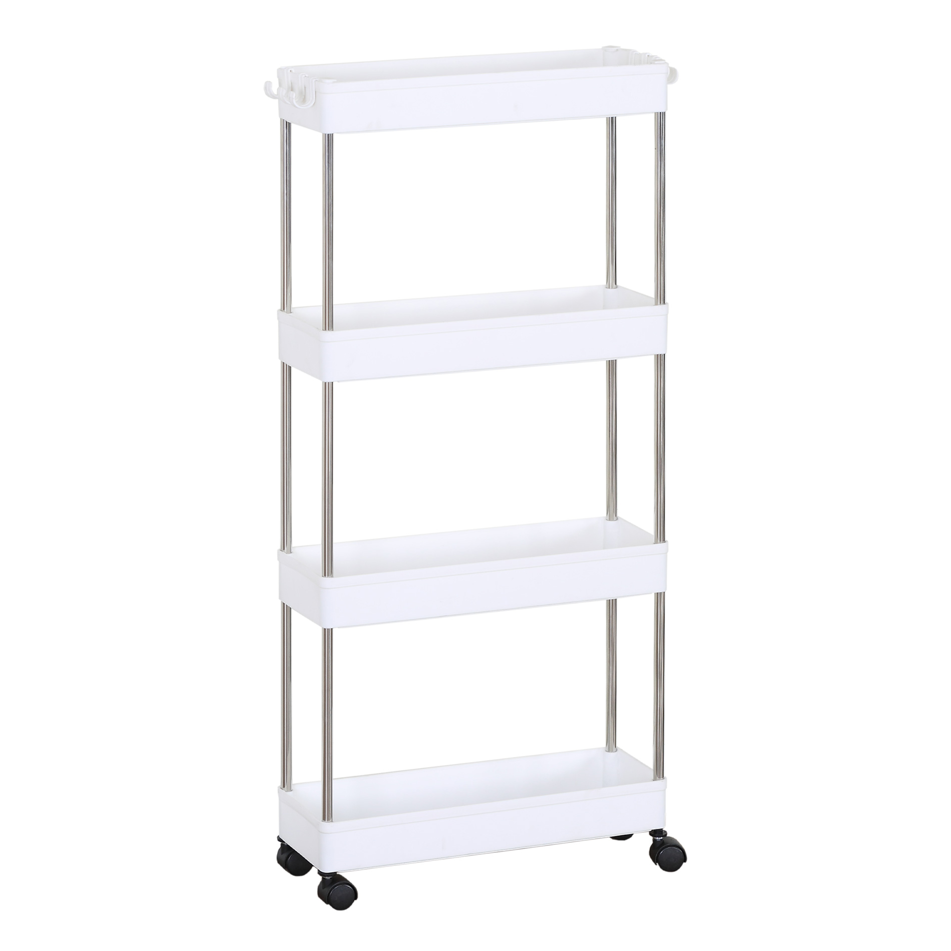 Rebecca Mobili Wózek Kuchenny z Kółkami 4 Półki Łazienka Plastik Biały