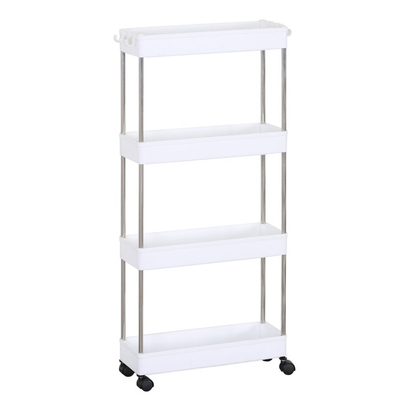 Rebecca Mobili Wózek Kuchenny z Kółkami 4 Półki Łazienka Plastik Biały