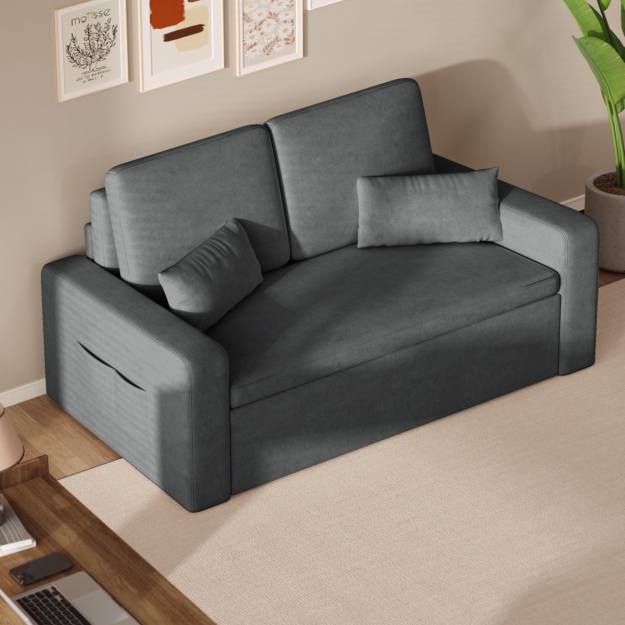Canapé-lit 2 places scandinave convertible 3 positions,tissu chenille gris foncé,structure métallique stable,pour salon et petit espace - 4