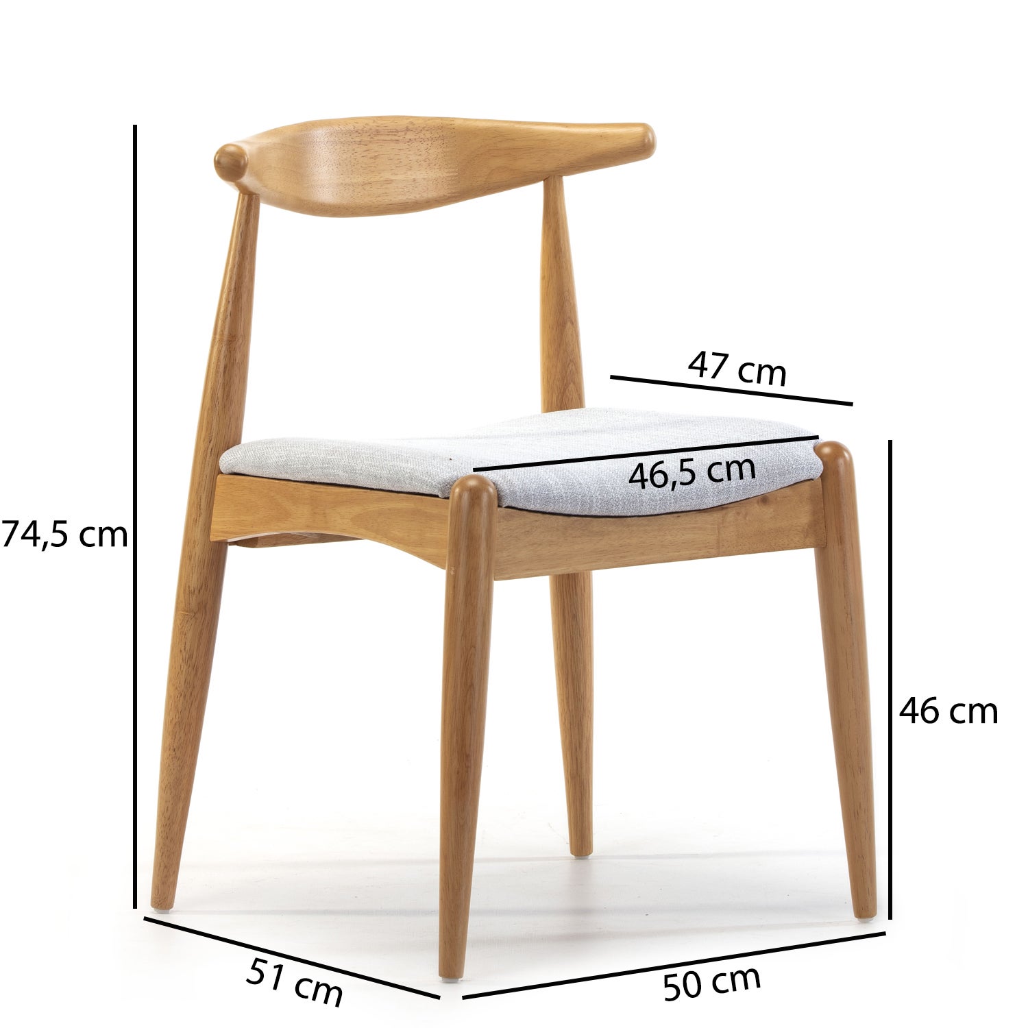 Pack 2 chaises Corzo, Couleur Chêne, Bois Massif, 52,5 cm x 50 cm x 74.5 cm - 5