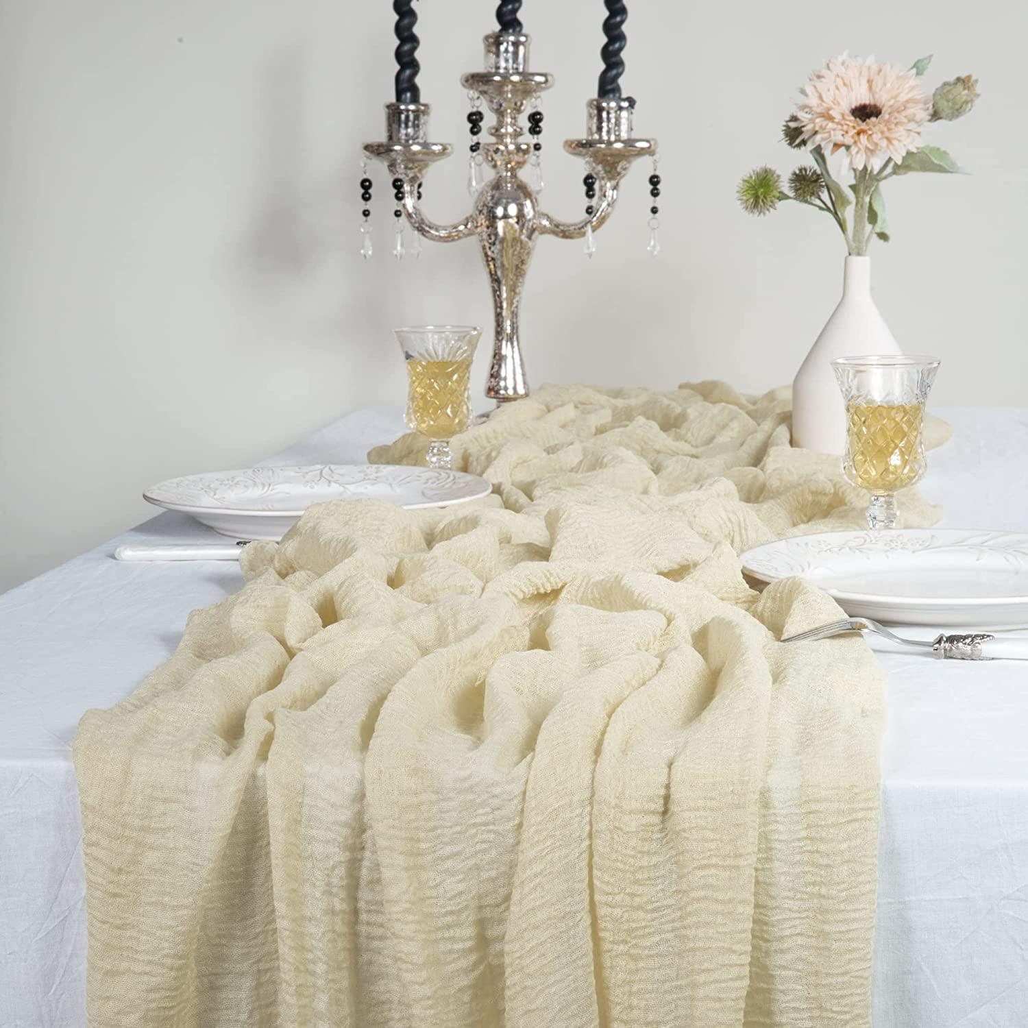 Tapis de table semi-transparent gaze 90 x 300 cm Sable Coton Rustique ...