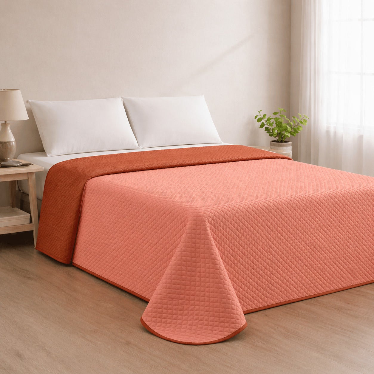 Colcha Bicolor Reversible Teja/Coral Cama 180cm Donegal Collections - 5