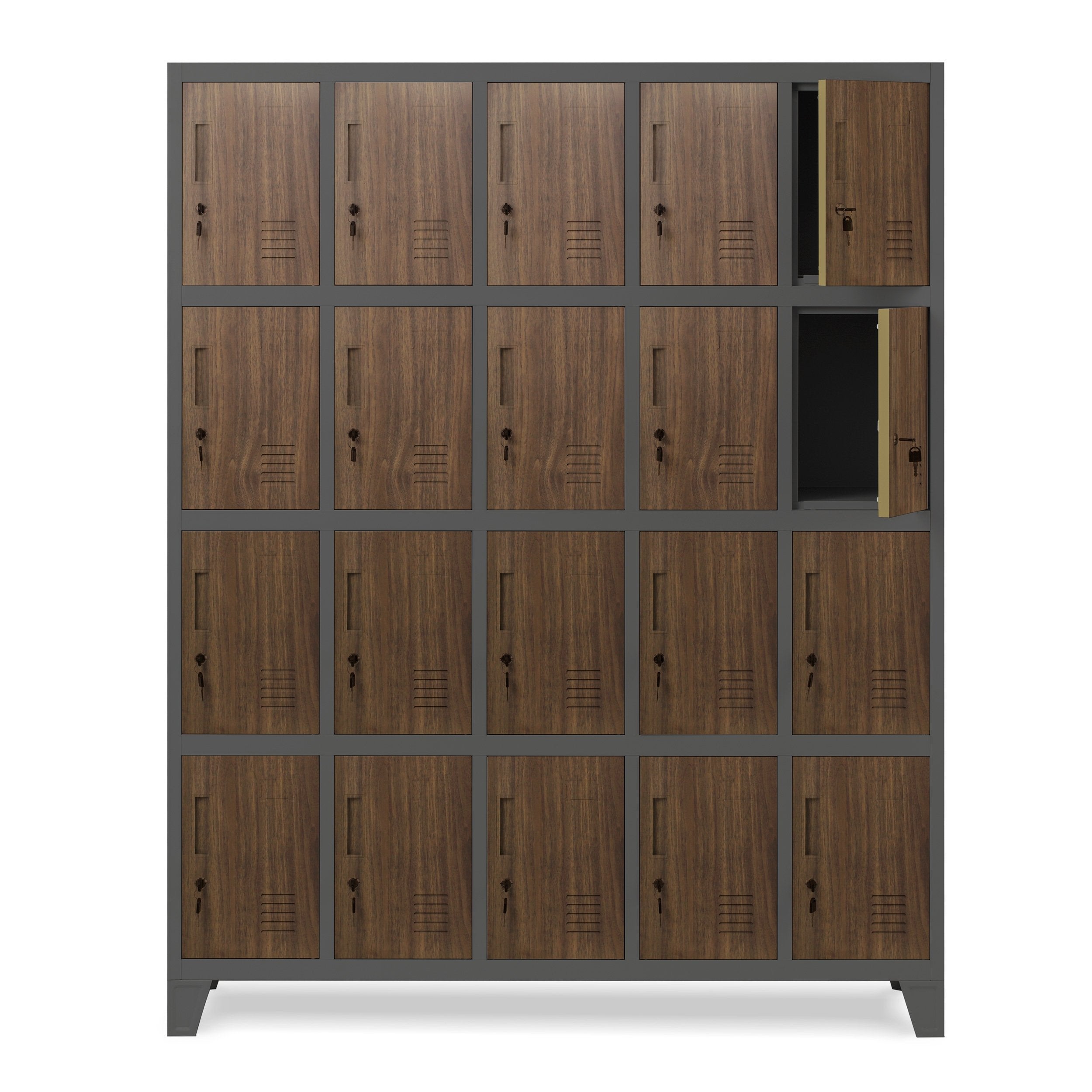 Metalowa Szafka Ubraniowa z 20 Skrytkami, Malowanie Proszkowe 172 x 136 x 45 cm (Imitacja Drewna/Antracyt)