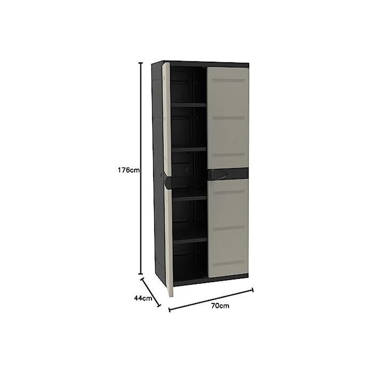 Meuble de rangement PLASTIKEN Titanium 2 portes 4 etageres reglees beige noir 70x44x176 cm - 3