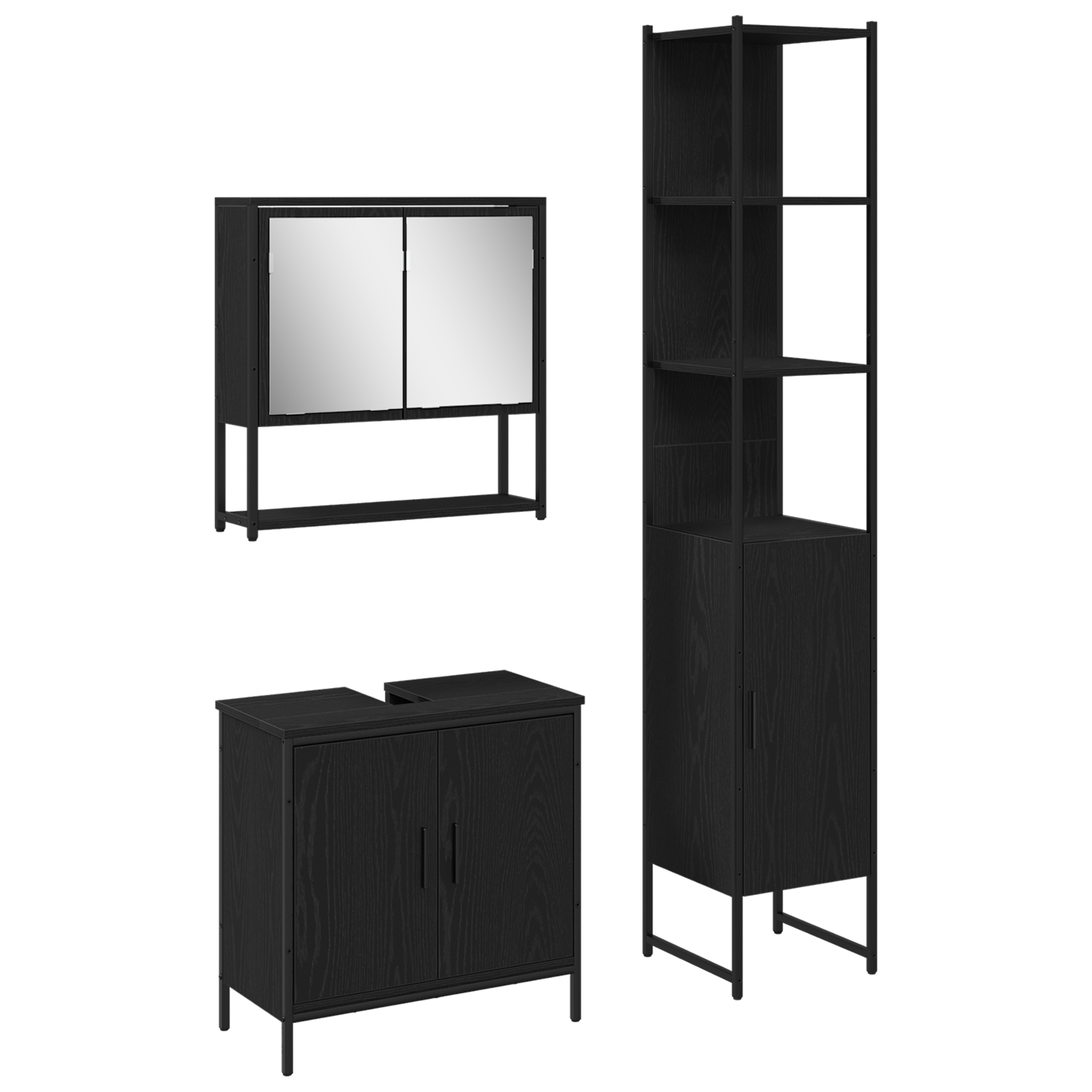 Conjunto de muebles de baño de 3 uds en madera elaborada de roble negro cfw34212