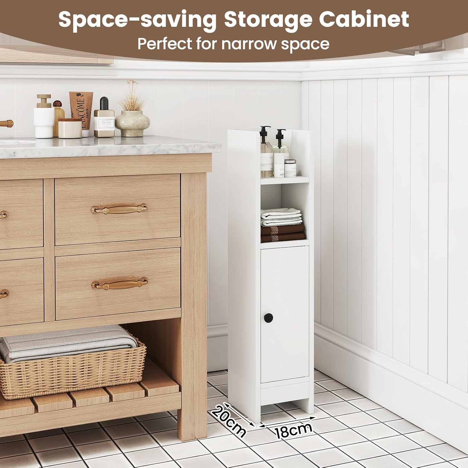 LIFEZEAL Armoire de Rangement Salle de Bain Étroite, avec Porte Fermée et Étagères Réglables, Meuble de Rangement pour Salle de Bain，Blanc - 7