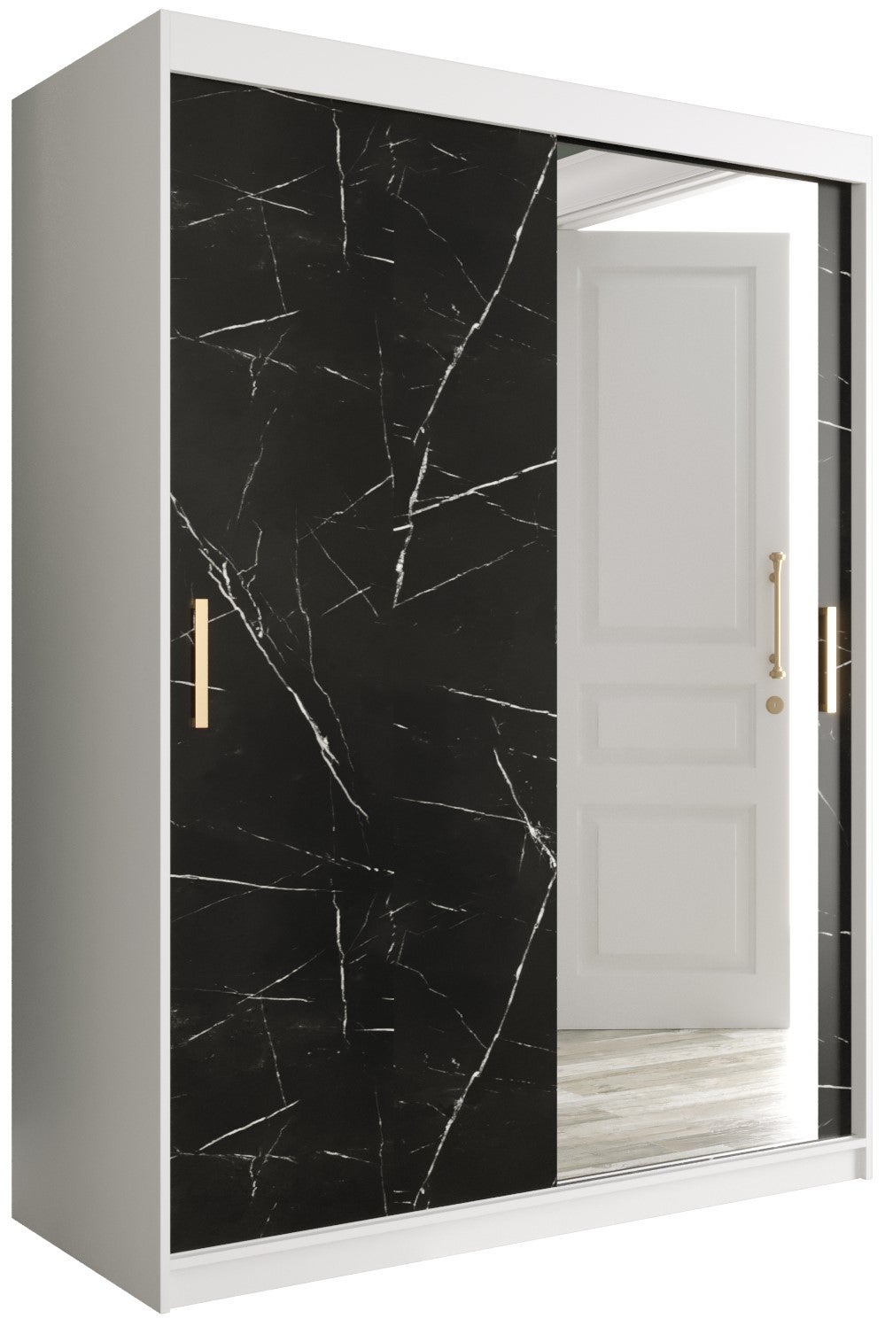 Szafa przesuwna garderoba MARMUR T2 150 x 62 x 200 cm Biały + Marmur Czarny - Abiks Meble