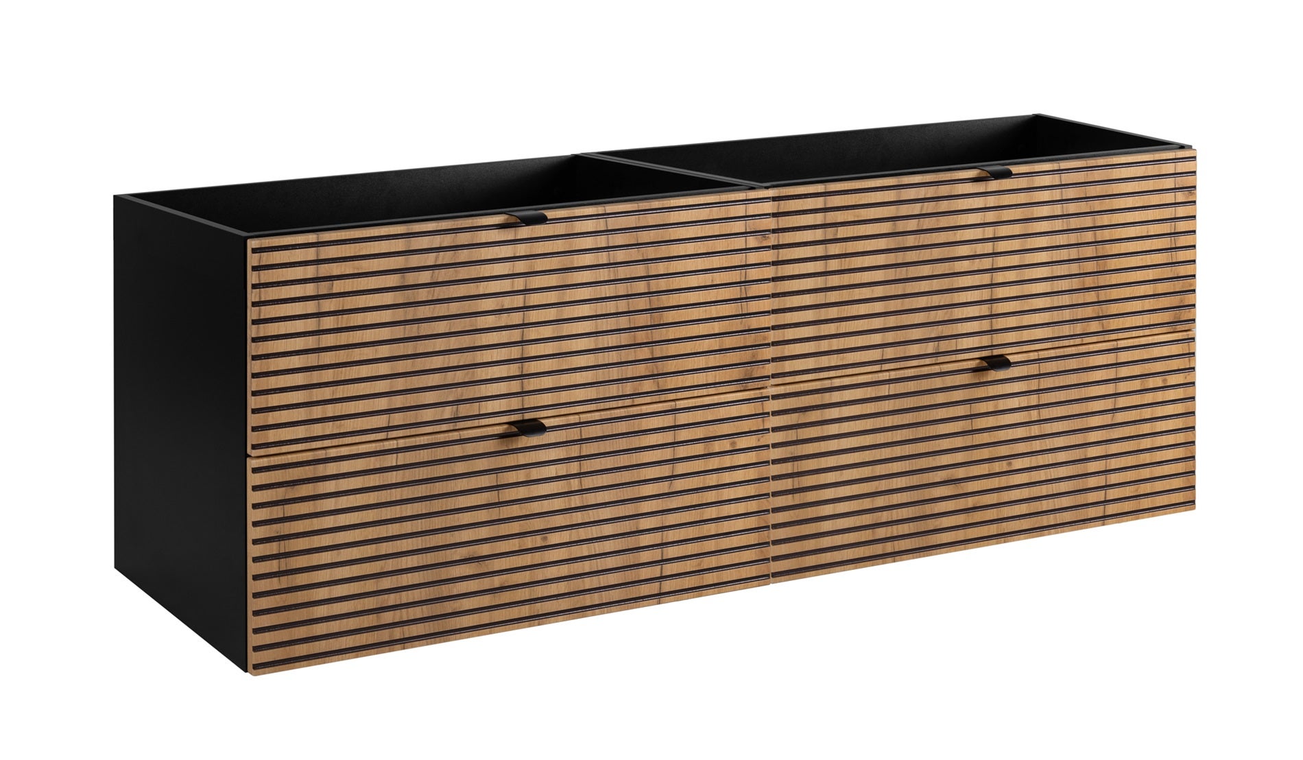 Szafka łazienkowa AURA 160 cm czarna dąb craft złoty frezowane fronty