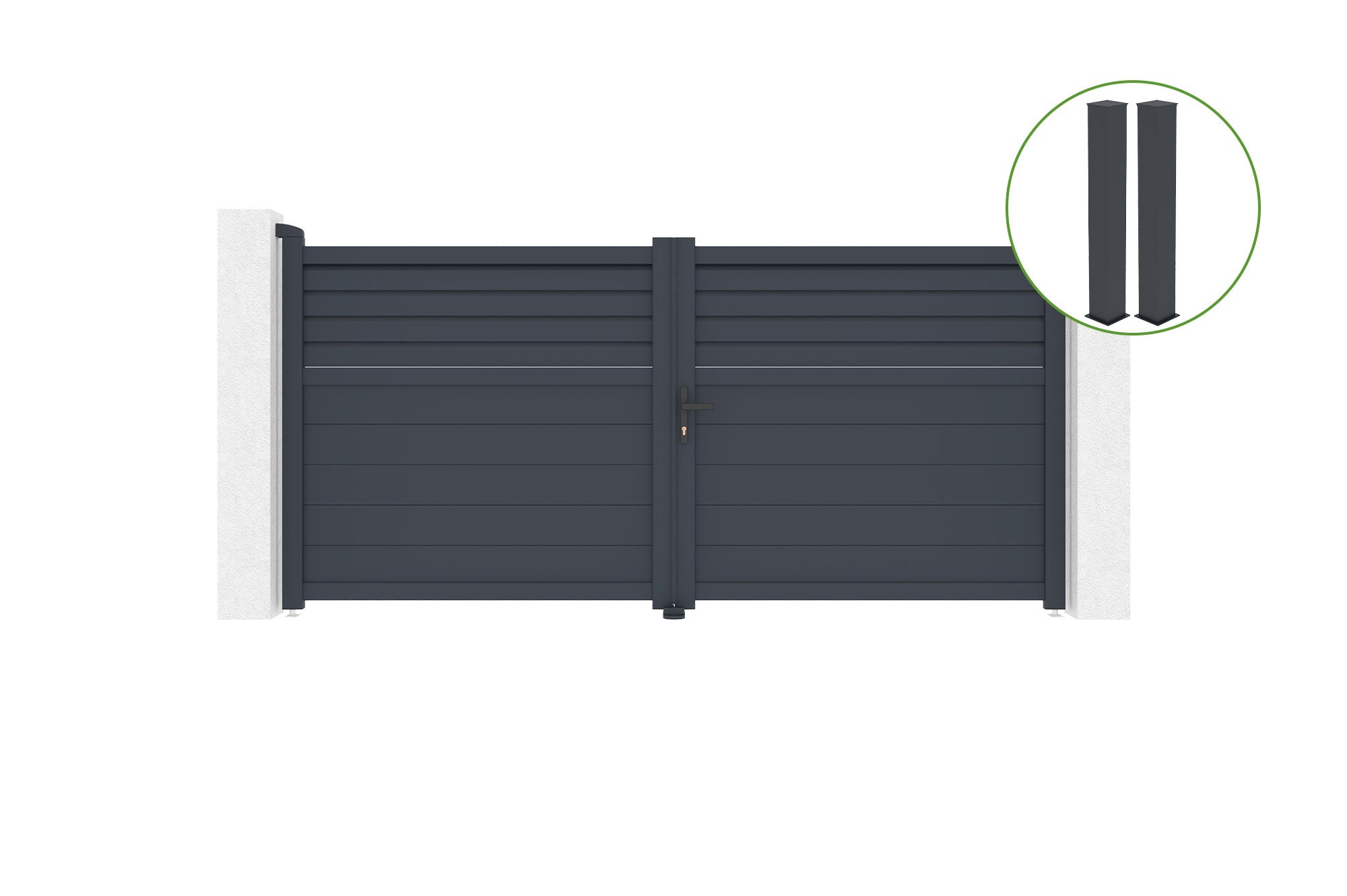 Brama skrzydłowa 3m CARPATIA wys. 140cm aluminium szare + 2 słupki 20x20cm wys.