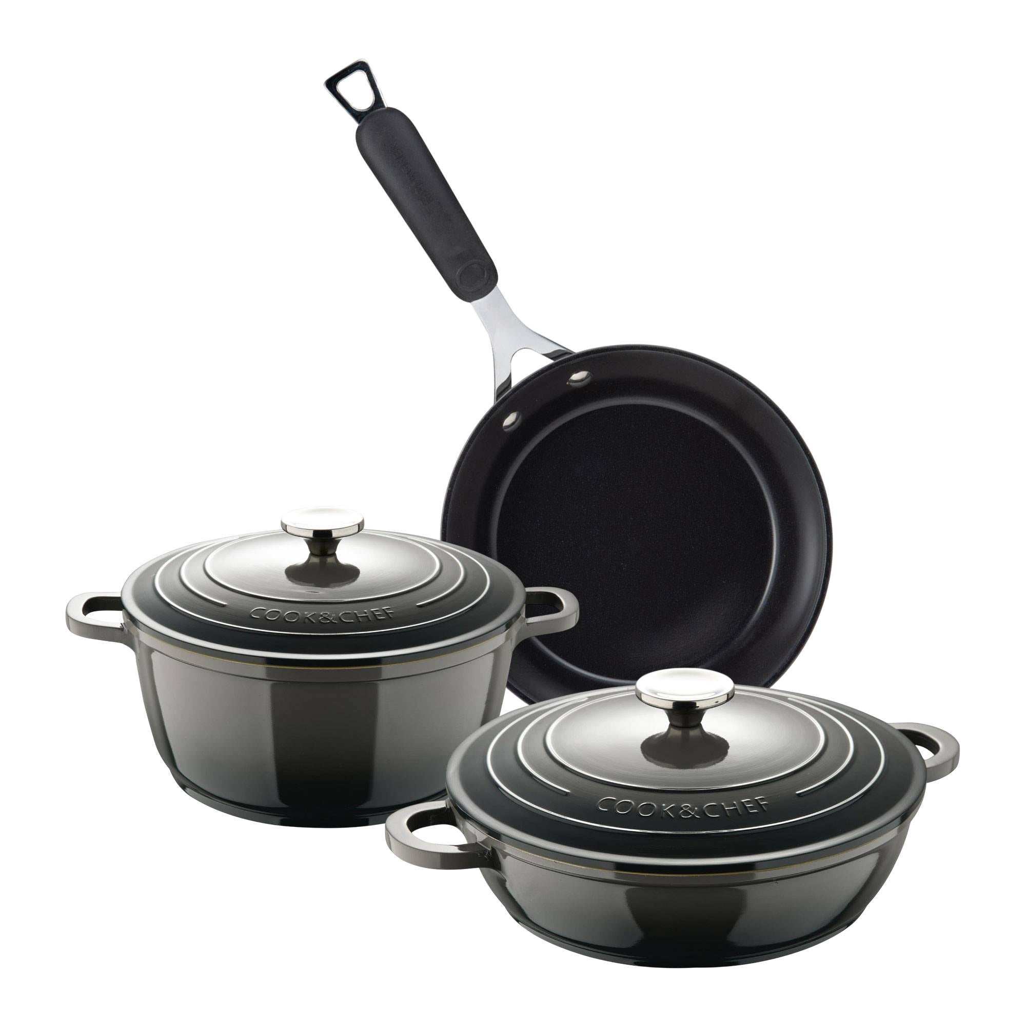 Bergner Set Pentole 3 Pezzi 16-18-20 Cm – Alluminio Pressofuso Antiaderente Con Manico Estraibile, Adatto A Induzione E Forno