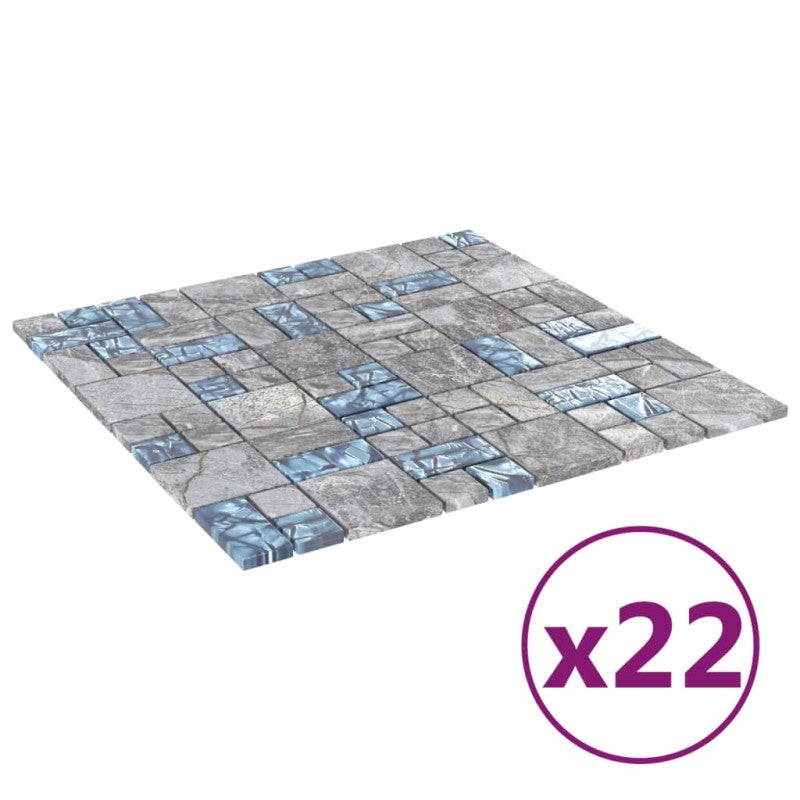 Carreaux mosaïque 22 pcs Gris et bleu 30x30 cm Verre - 2