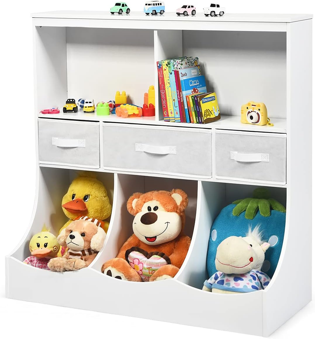 Bibliothèque Enfants GOPLUS 8 Cubes Avec Tiroirs - Meuble Rangement Jouets 93x40x94cm Blanc