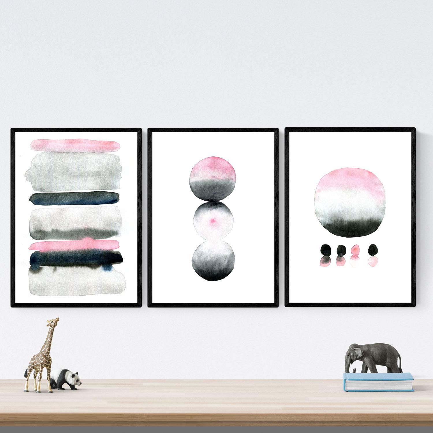 Pack de posters de colores acuarela negro rosa gris láminas coloridas con diseño nórdico