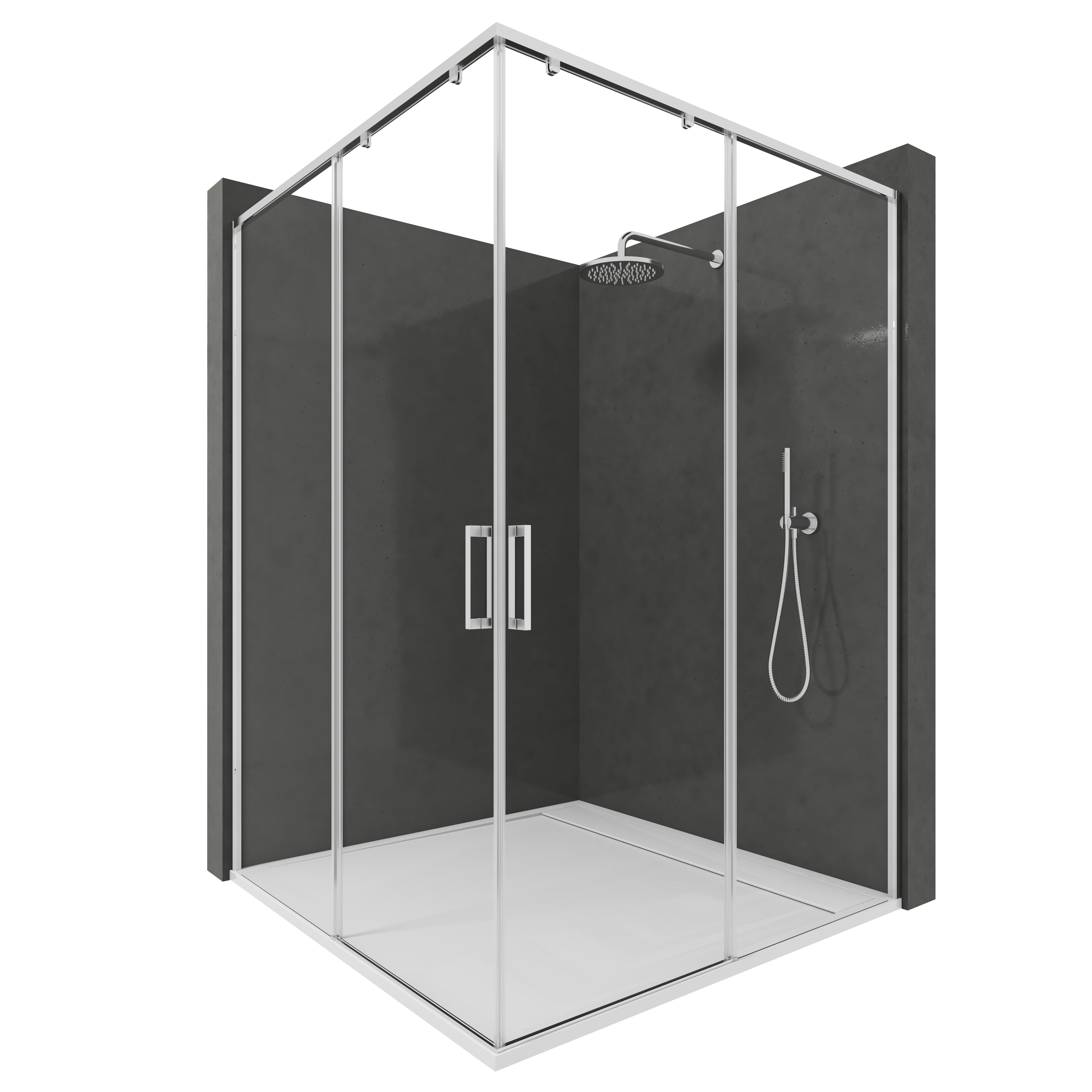 Mamparas de ducha rectangular f1 -2 fijos 2 puertas correderas -cristal templado 6 mm antical | 77,5-80 x 137,5-140cm -perfilería plata brillo