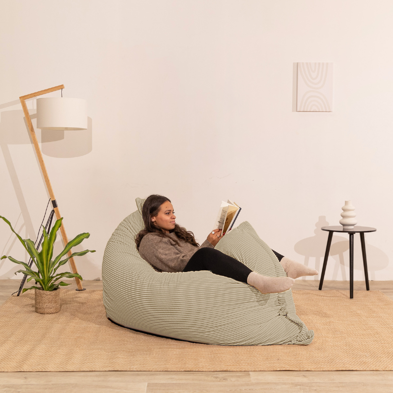 Pouf velours côtelé déhoussable BANANAIR 180 x 140 cm beige - 5