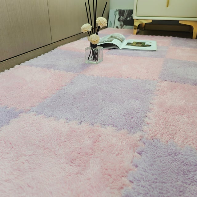 Lot de 10 dalles de moquette en mousse pelucheuse 30 x 30 cm - Tapis de sol en mousse puzzle carré - Tapis de sol en mousse à emboîter épais de 0,4