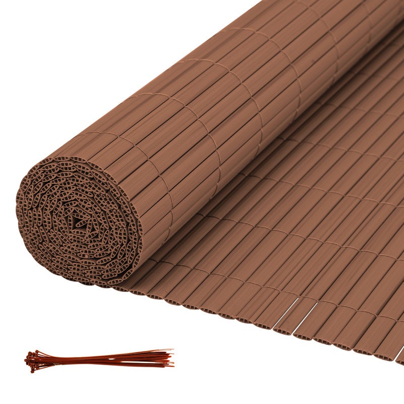 Siatka trzcinowa z PVC na balkony, tarasy i do ogrodu. Brązowa osłona przeciwwiatrowa na balkony, 90 x 1000 cm.