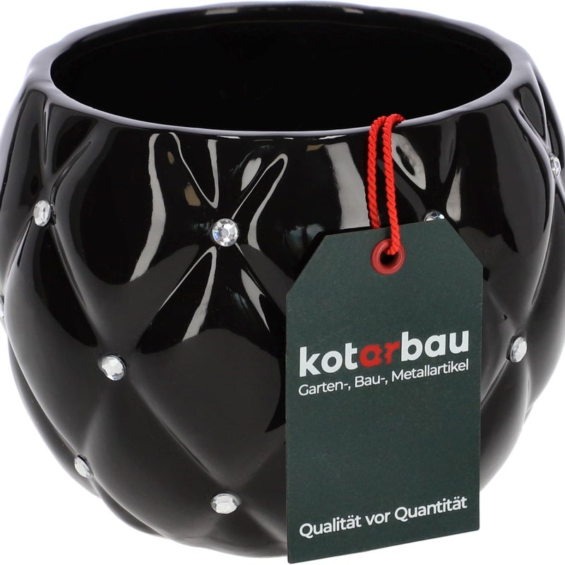 Doniczka donica ceramiczna okrągła osłonka glamour ⌀ 15cm czarna na rośliny - KOTARBAU
