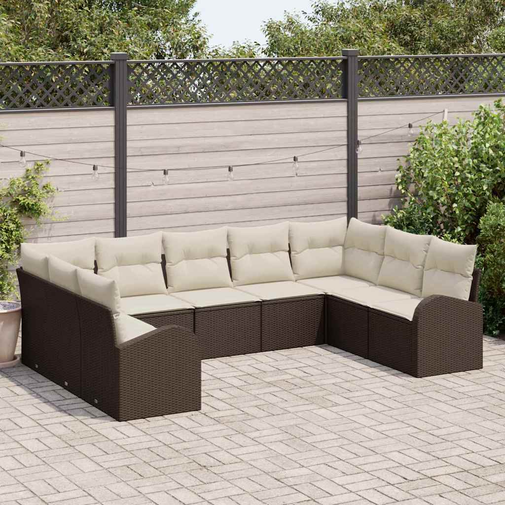 Zestaw Sof z poduszką 9 pcs Brązowy Rattan poli vidaXL
