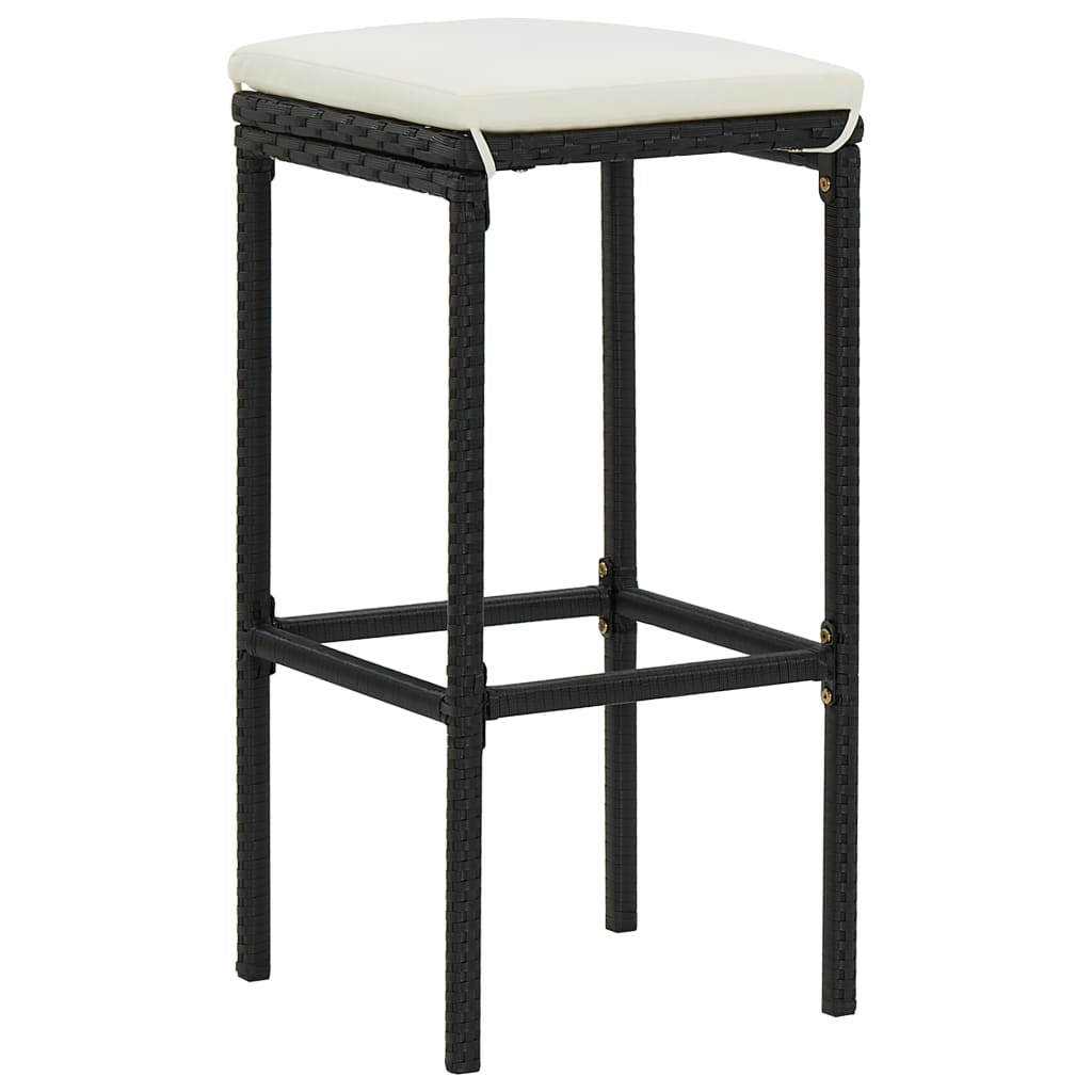 Tabourets de bar avec coussins 3 pcs Noir Résine tressée - 2