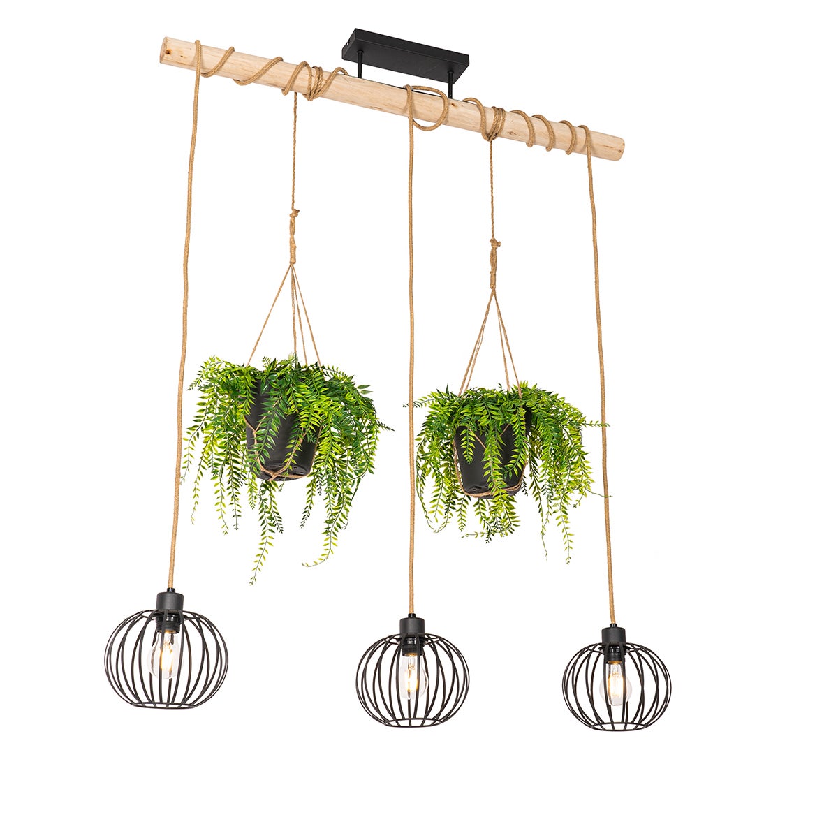 Lampadario A Sospensione In Rattan E Bambù 3 Luci – Rustico Fattoria, Cesto Intrecciato, Regolabile 150cm