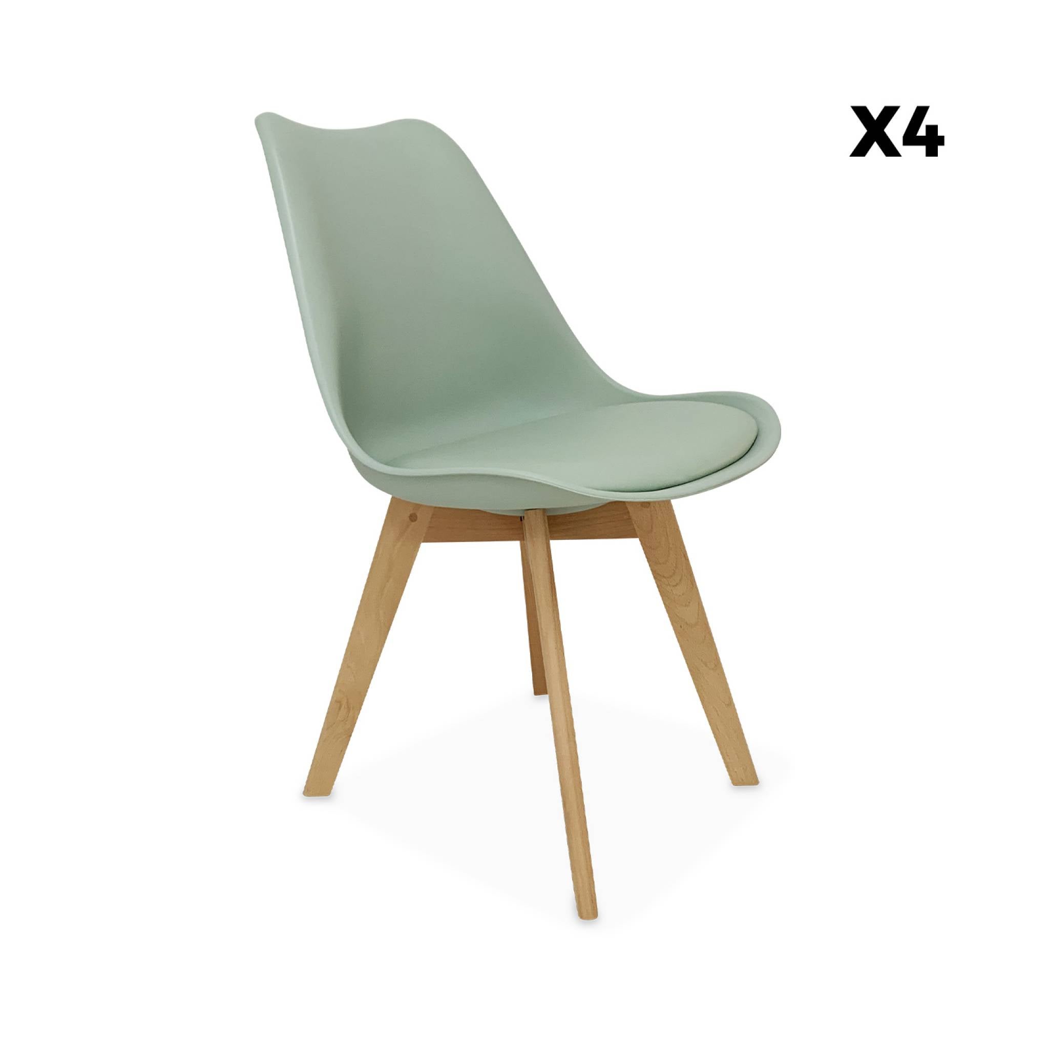 Lot de 4 chaises scandinaves. pieds bois de hêtre. chaises 1 place. vert céladon NILS - 9