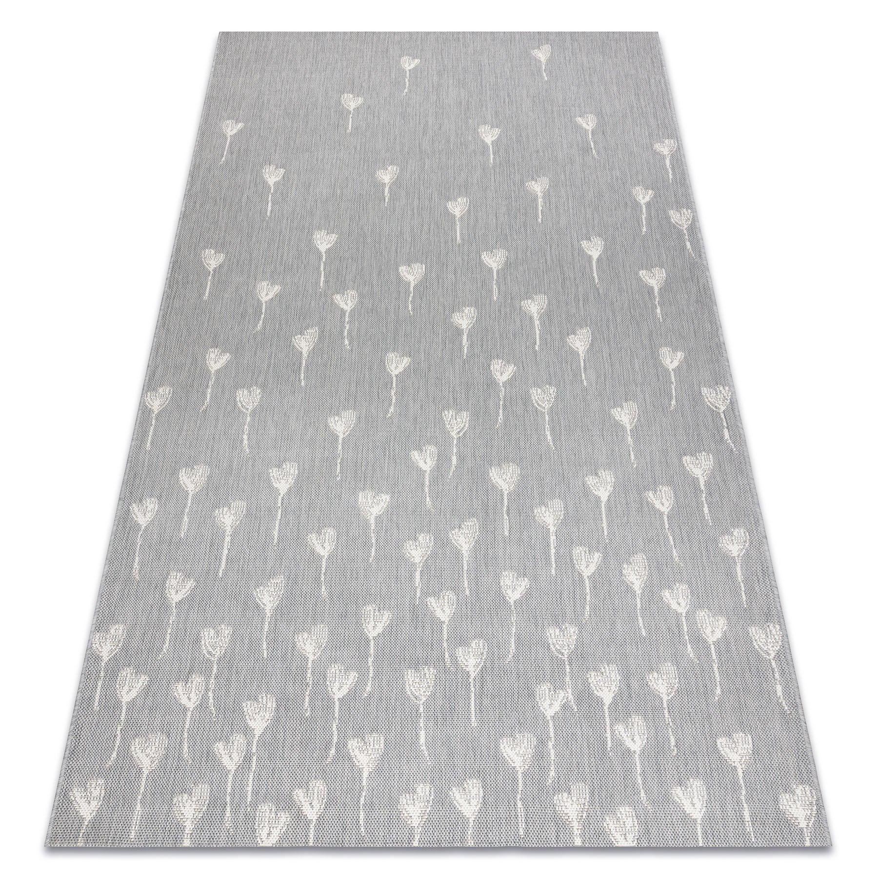 Dywan SZNURKOWY SIZAL FLAT 48779/637 Kwiatuszki szary krem 80x150 cm