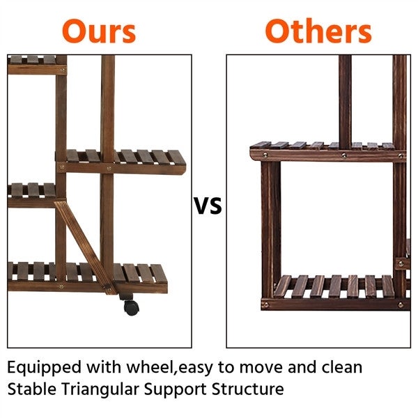 Lot de 2 Étagère à Fleurs en Bois Porte-plantes à Roulettes avec 9 Tablettes, Couleur du Bois Yaheetech - 6