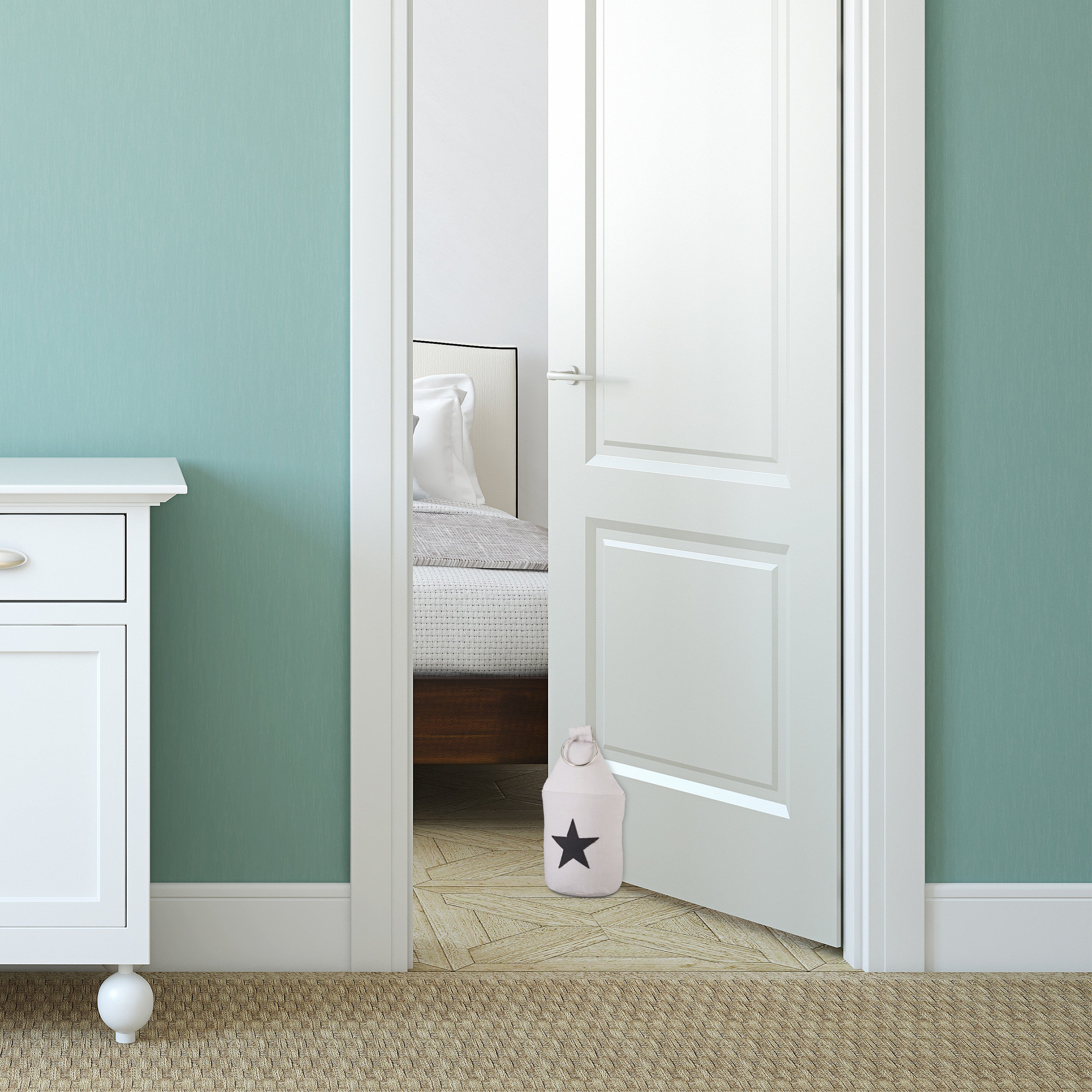 6x Fermaporta a Pavimento in Stoffa, Sacchetto Alto con Stella e Manico, Bloccaporta HLP 25 x 12 x 12 cm, Grigio Scuro - 5