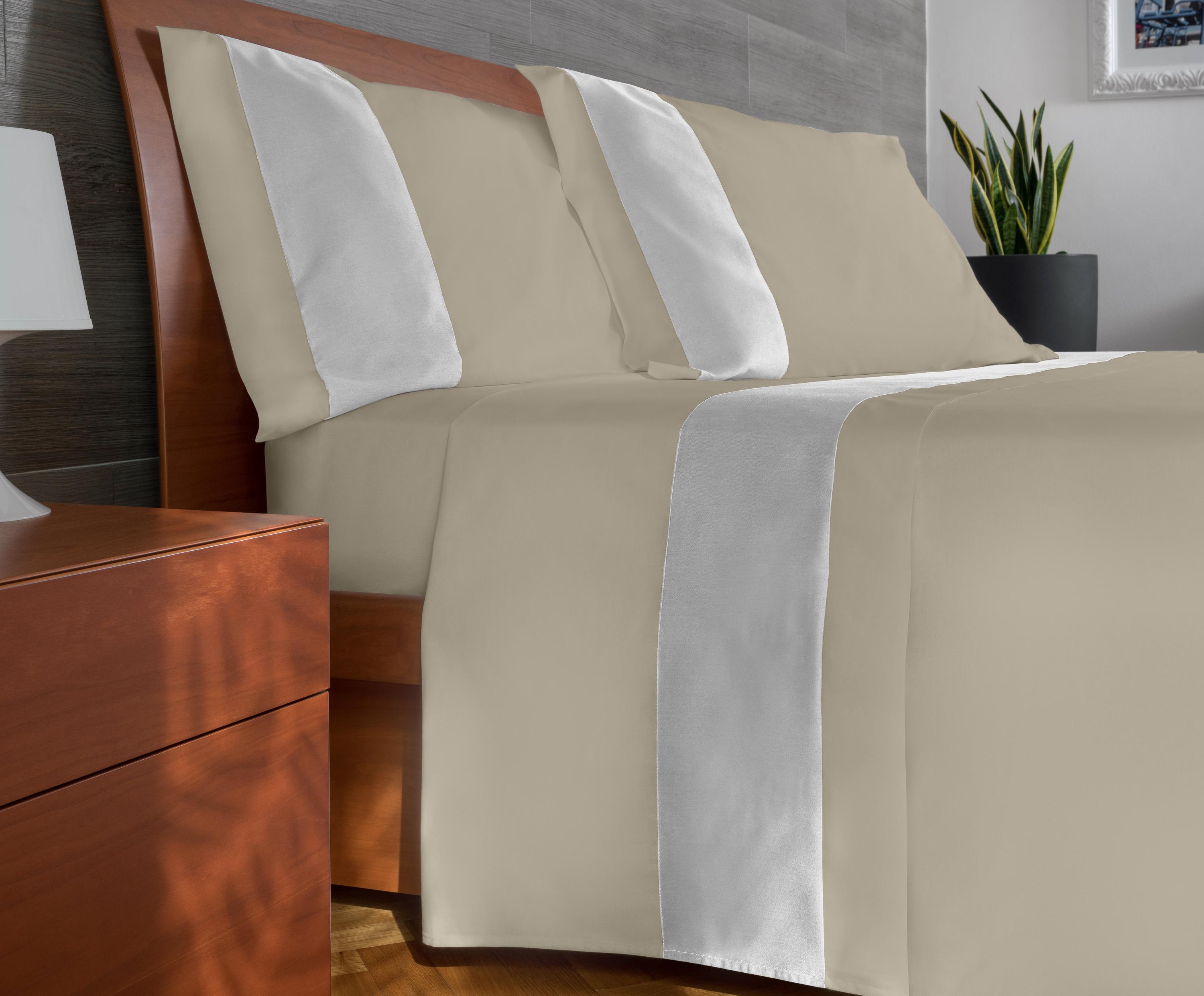 IPERSAN Set complet en 100% pur coton, 1 carré, bordure en satin blanc, fond crème - 3