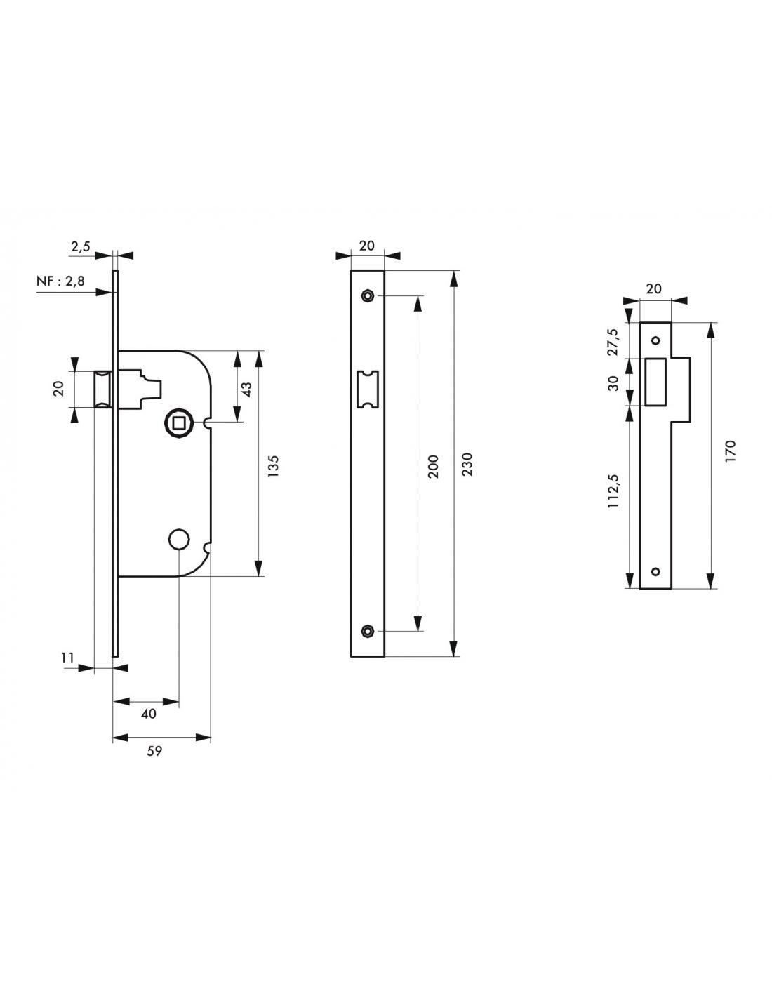 THIRARD - Serrure encastrable NF pour porte intérieure, axe 40mm, bouts ronds, noir - THIRARD - 2