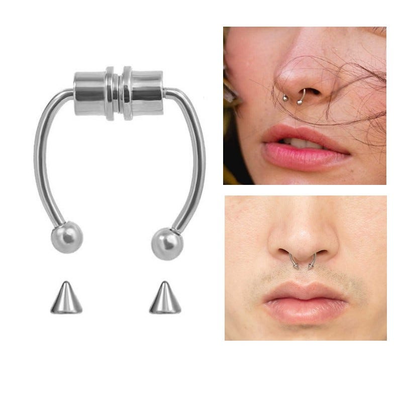 Anello Al Naso, Perno Al Naso In Cristallo, Orecchini In Acciaio Medicale E Argento~p135809941 - Foto 9