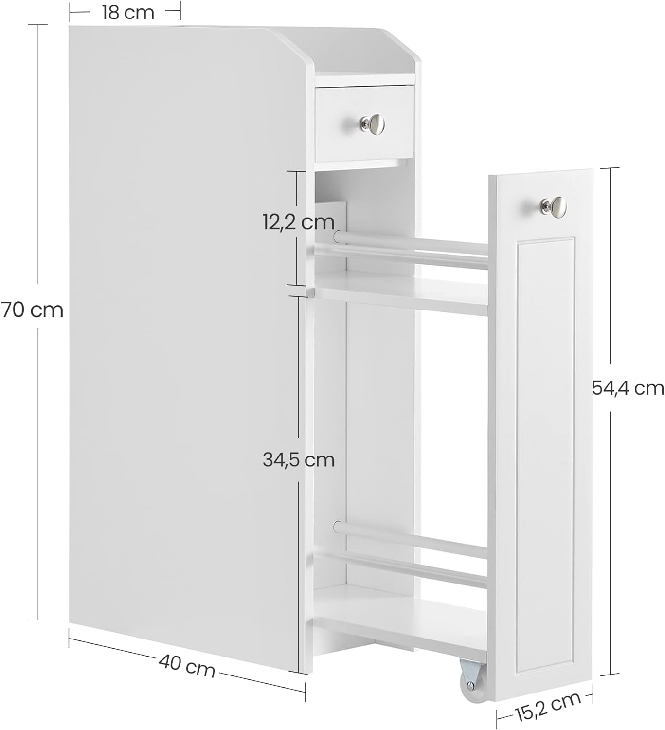 Armoire de salle de bain avec tiroirs, 18 x 40 x 70 cm, Blanc - 2