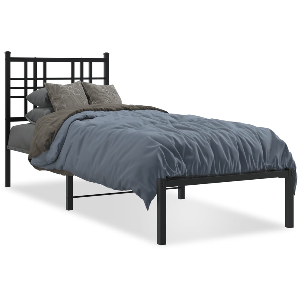 Cadre De Lit Métal 120x190 Cm – Noir Avec Tête De Lit – Neuf