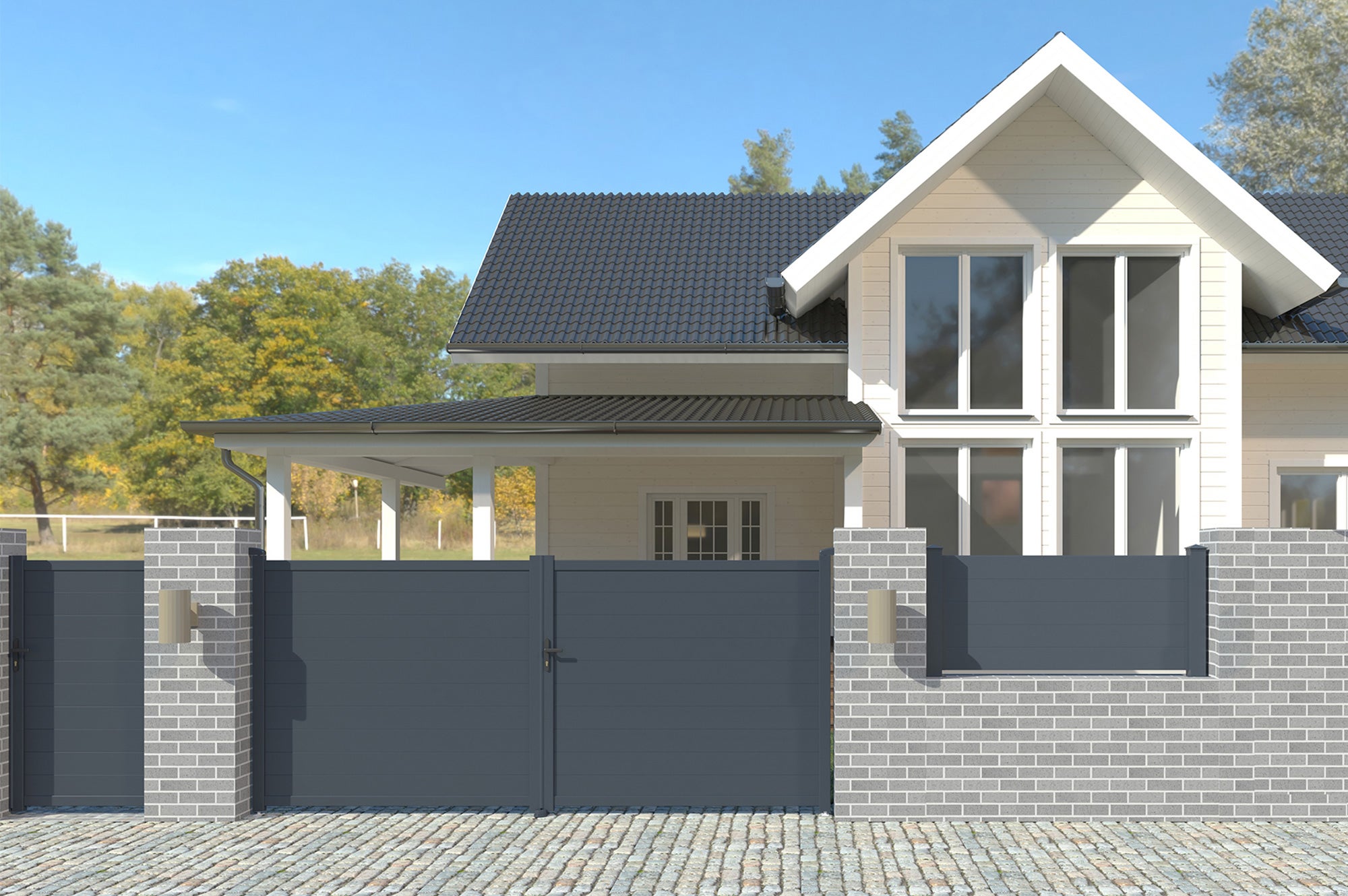 Portail battant 3m EIGER H.160cm + Portillon 1m EIGER H.160cm aluminium gris - 7