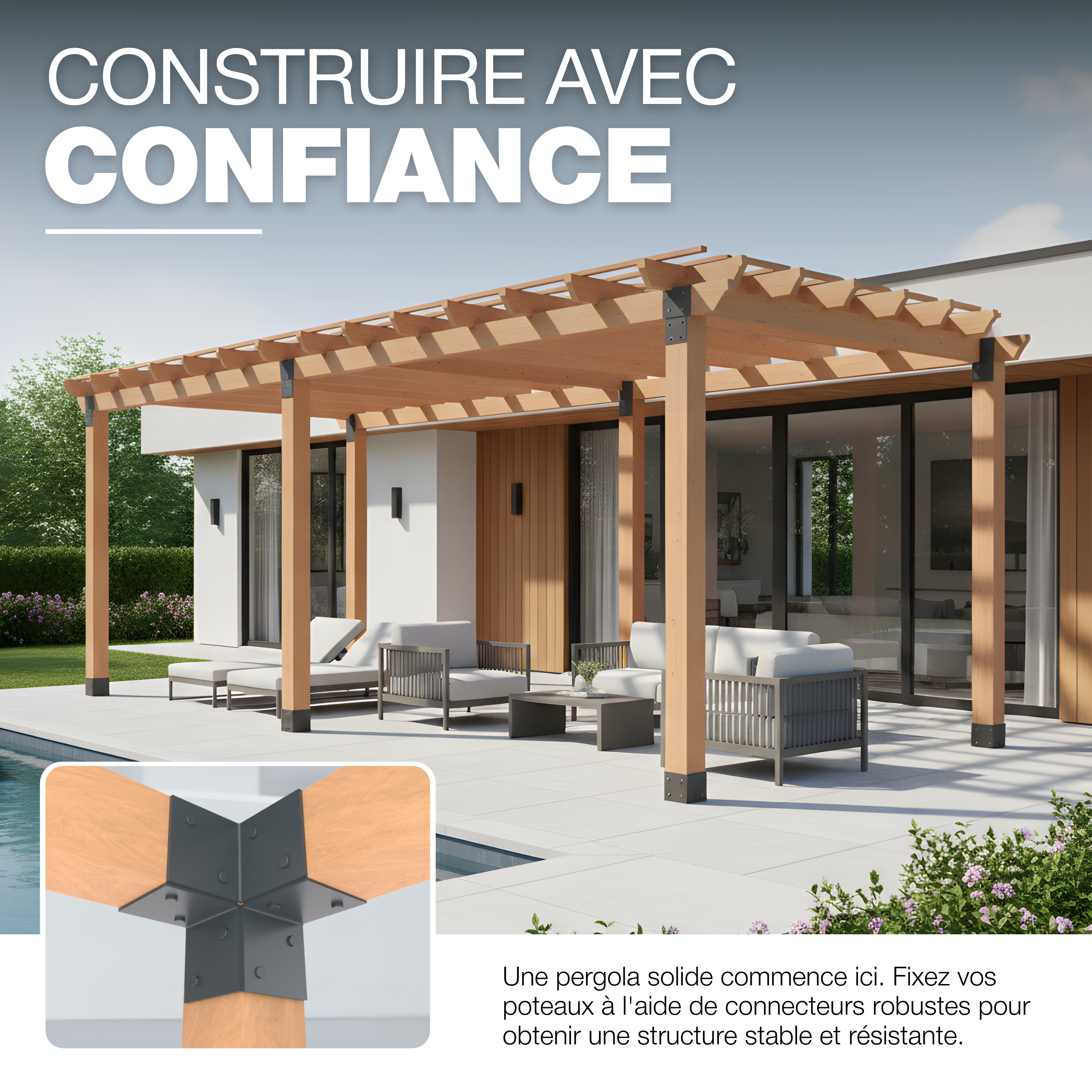 Connecteur d’Angle Pergola 71x71 Revêtement Poudré Anthracite Équerre d’Angle 3 Voies pour Gazebo et Pergola en Bois GeZu Impex - 5
