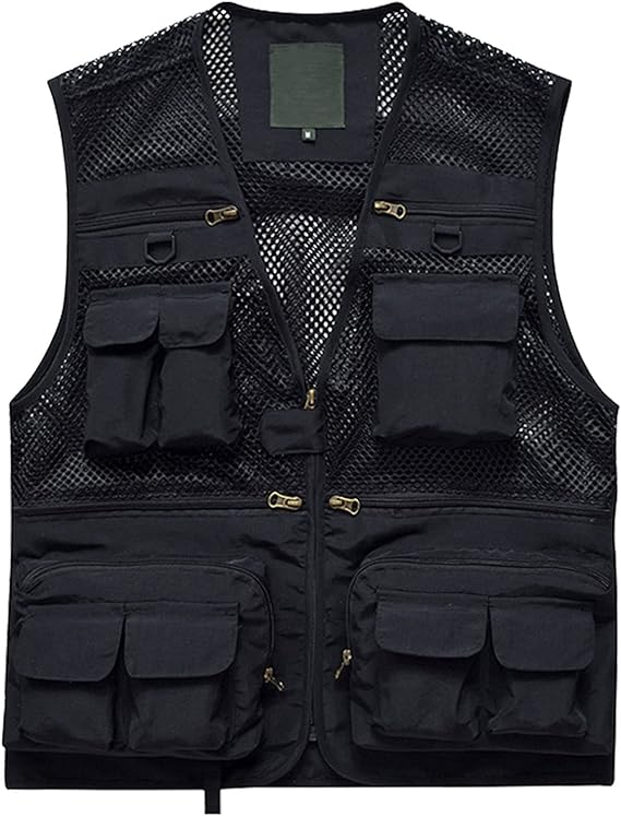 Gilet Respirant Léger Séchage Rapide Gilet Outdoor MeiLayM - Coton 100% - Multi-poches - Camping Chasse Randonnée - Bleu Taille M Vêtement Multi- poches Coton
