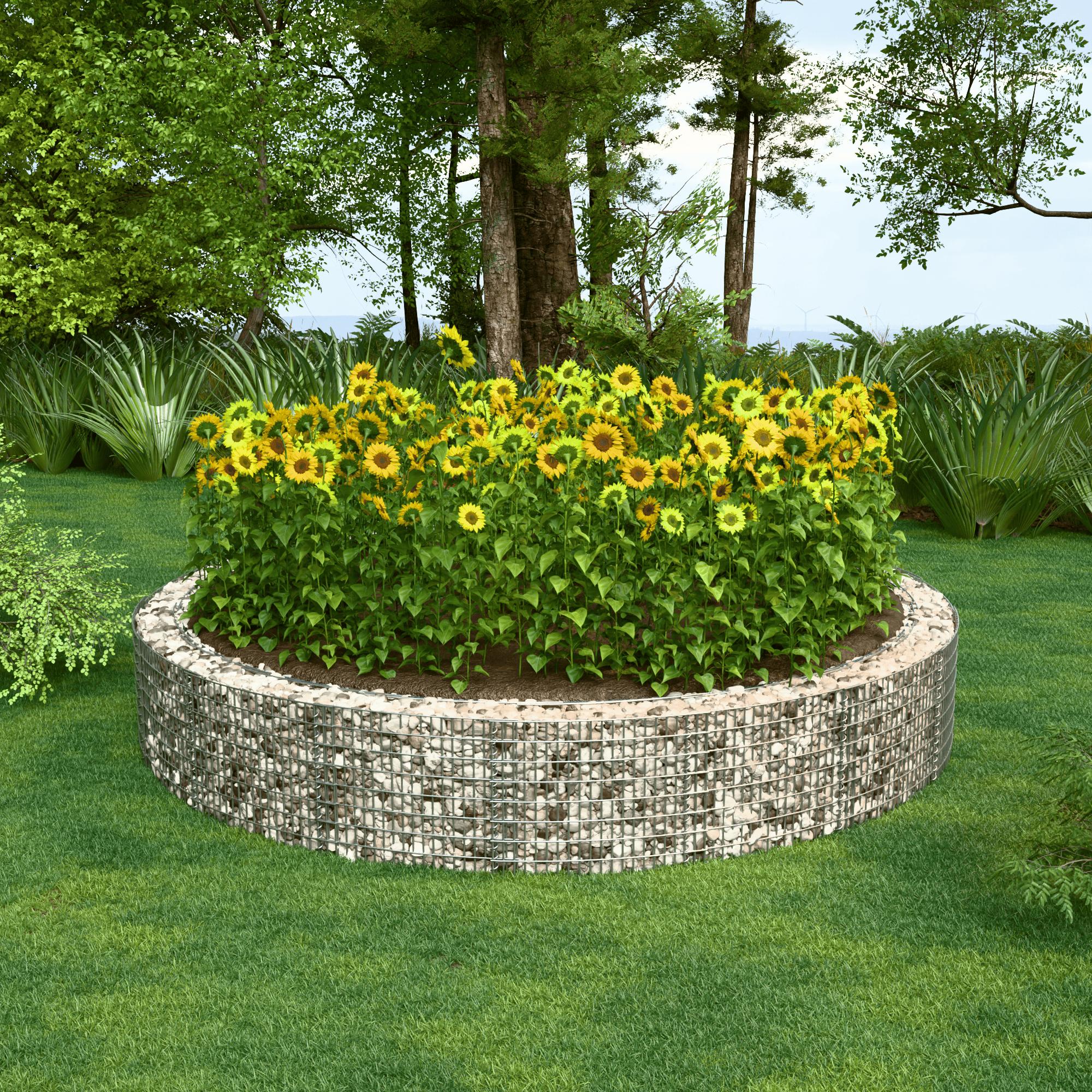 Jardín elevado redondo de gaviones de acero galvanizado, Ø502cm, altura 50cm, malla 5 x 10cm, grosor 15cm, ideal para huerto o flores - 6