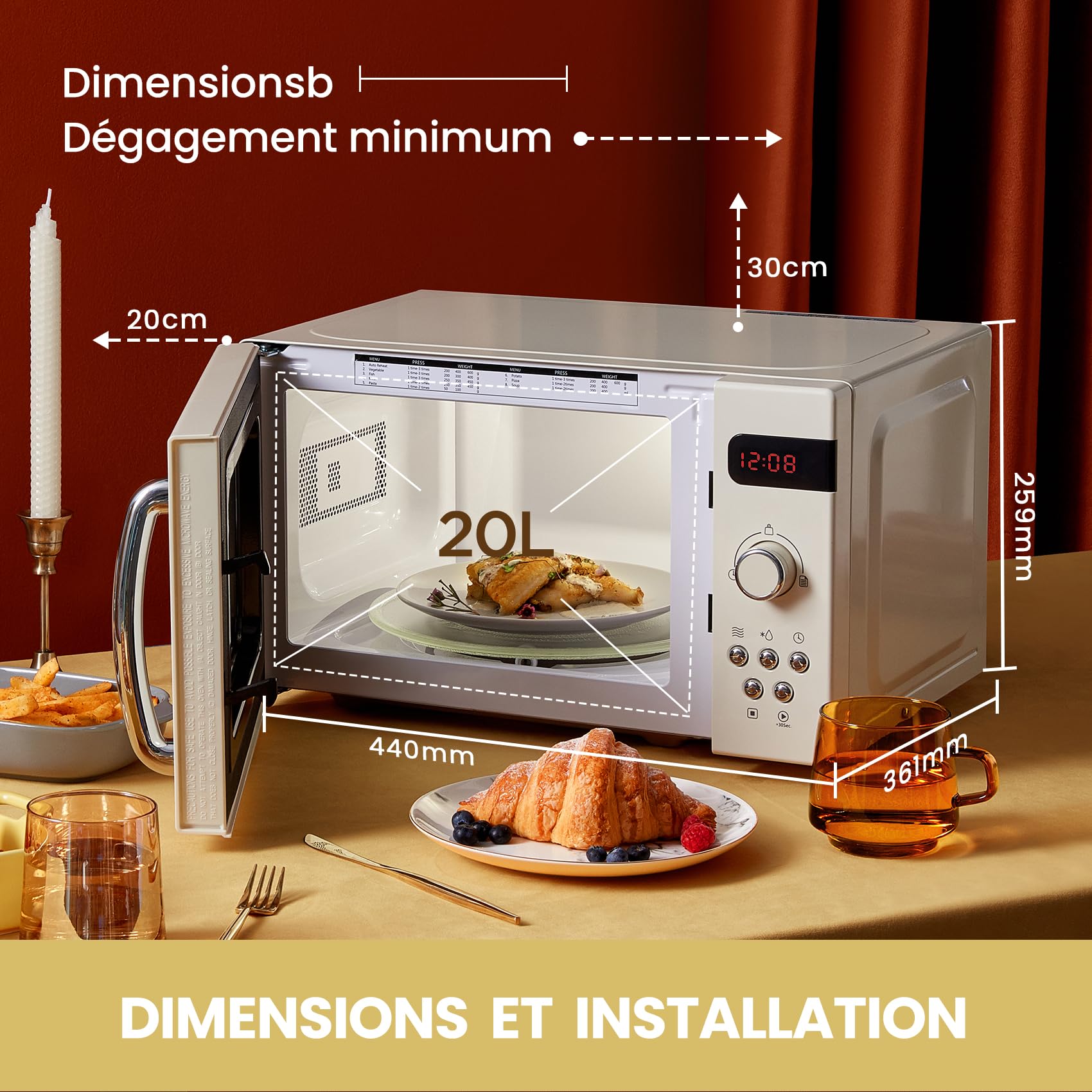 Micro-Ondes Rétro Cmsro 20Di Cr Avec 8 Renus Rutomatiques, 5 Niveaux