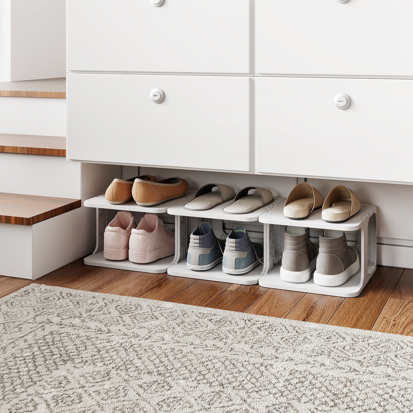 Étagère à Chaussures Empilable à 6 Niveaux , Organiseur de Chaussures Vertical Compact en Plastique, pour Entrée , Montage sans Outil, Blanc - 9
