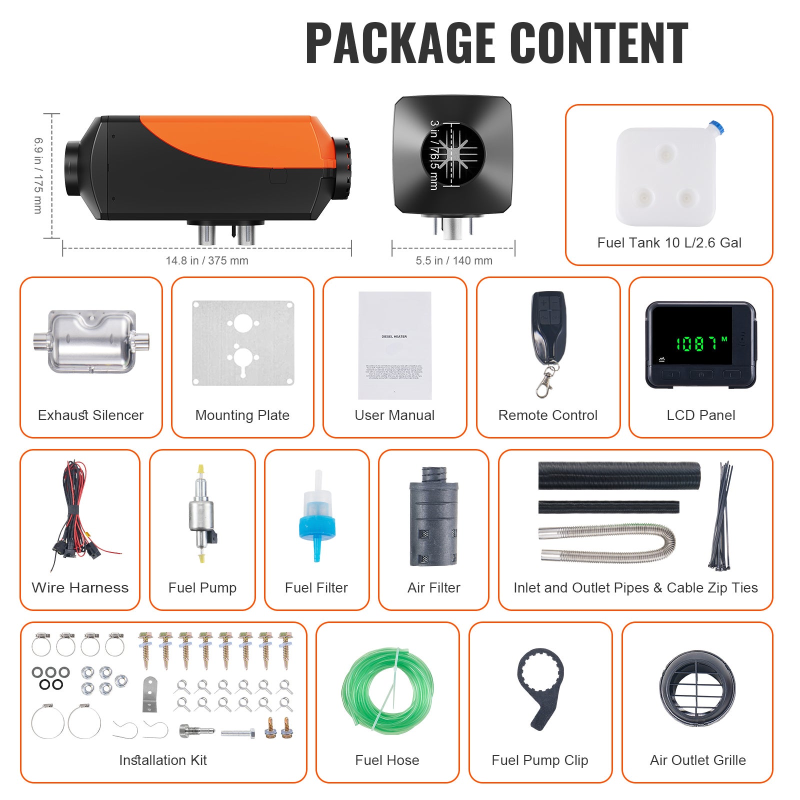 Chauffage à air diesel SucceBuy 12 V 5 kW avec écran LCD et télécommande, idéal voitures, camping-cars, bus et utilisation intérieure - 9