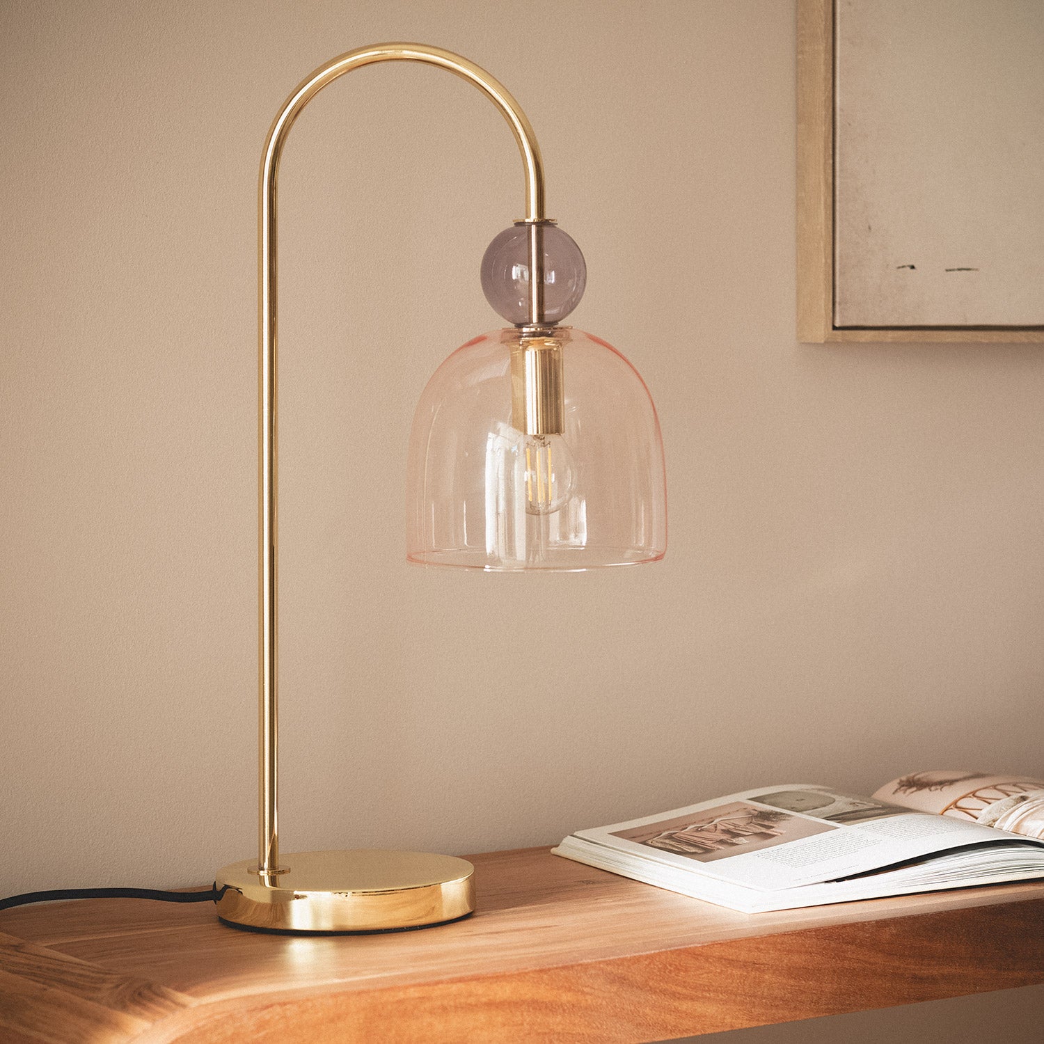 Ledkia Lámpara de Mesa Metal y Cristal Baudelaire Rosa - 3