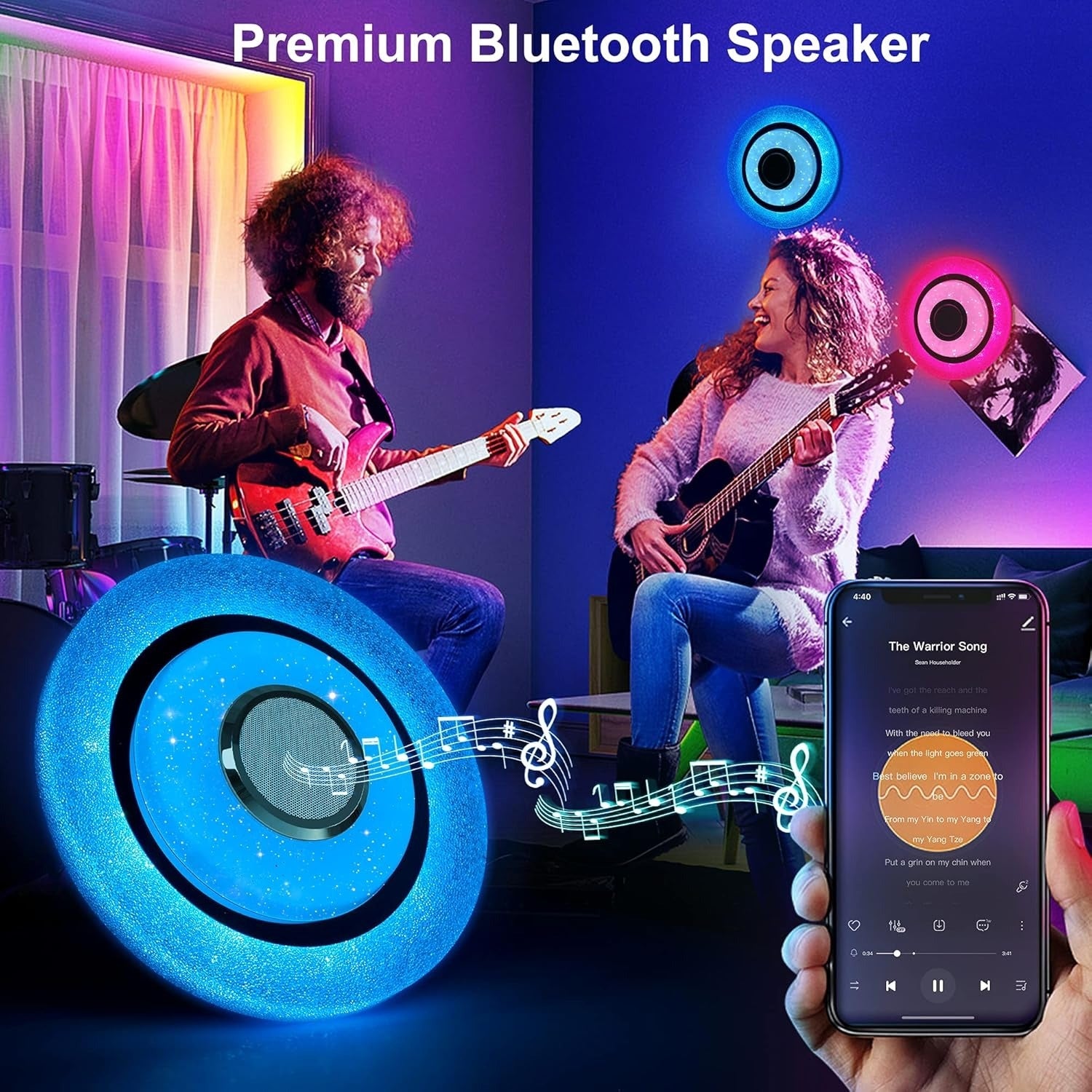 Plafoniera a LED con luce dimmerabile e altoparlante Bluetooth, plafoniera con cambio colore 24WRGB con telecomando e controllo APP - 5