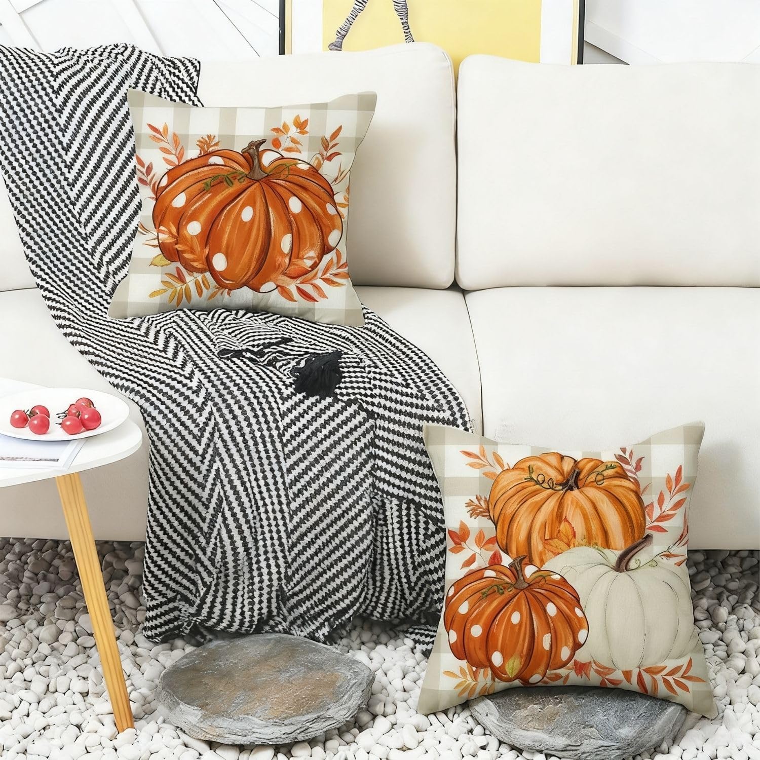 2 Housses de Coussin Automne 45x45 cm Motif Citrouille – Coussins Déco pour Salon, Canapé et Chambre, Ambiance Automnale - 3